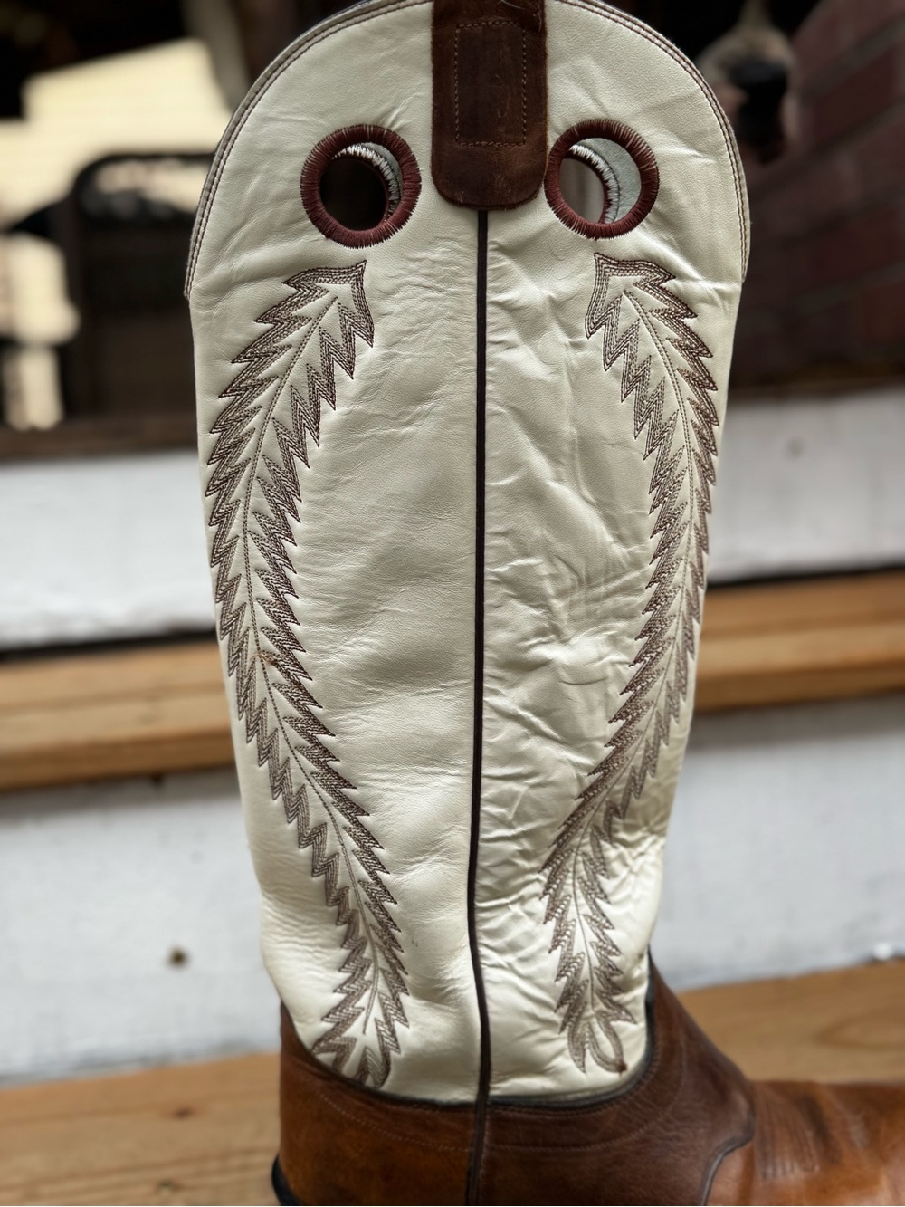 Olathe Boot Co. Two-Tone Cowboy Boots | Brown & Cream | Made in USA | Sz 9 - Picture 5 of 13
